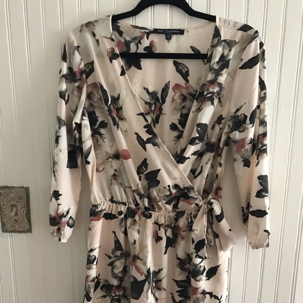 Floral Long Sleeve Wrap Front Romper